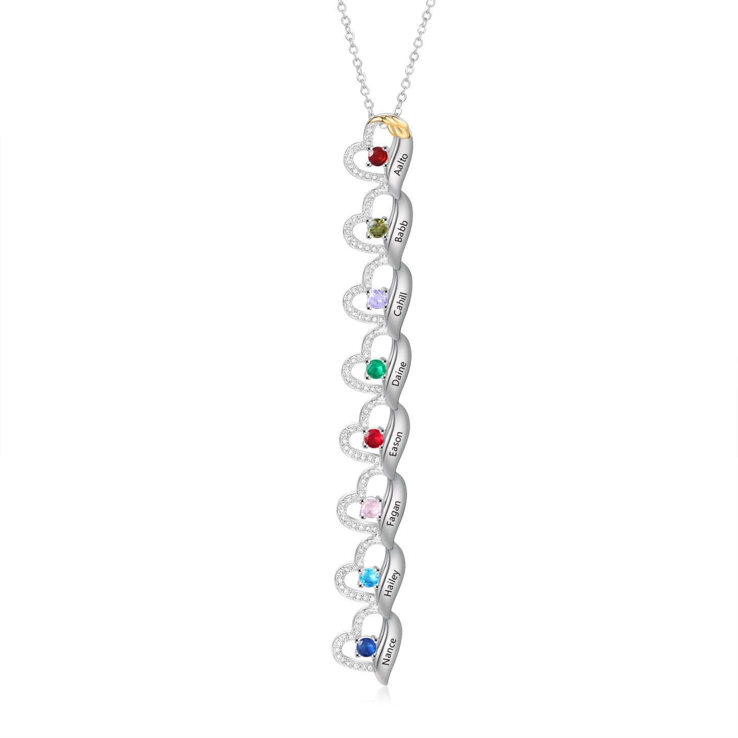Personalized Heart Pendant Necklace Custom 1-8 Birthstones & Names For Women