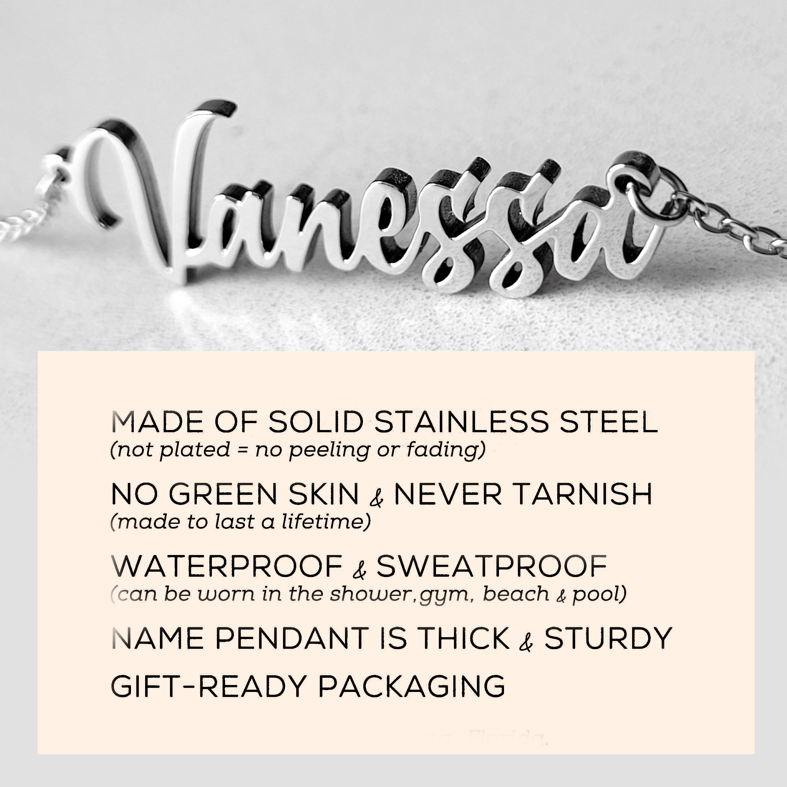 Personalized Name Necklace Custom Engraved Waterproof Tarnish-Resistant 3 Fonts 2 Finishes Perfect Gift for Her