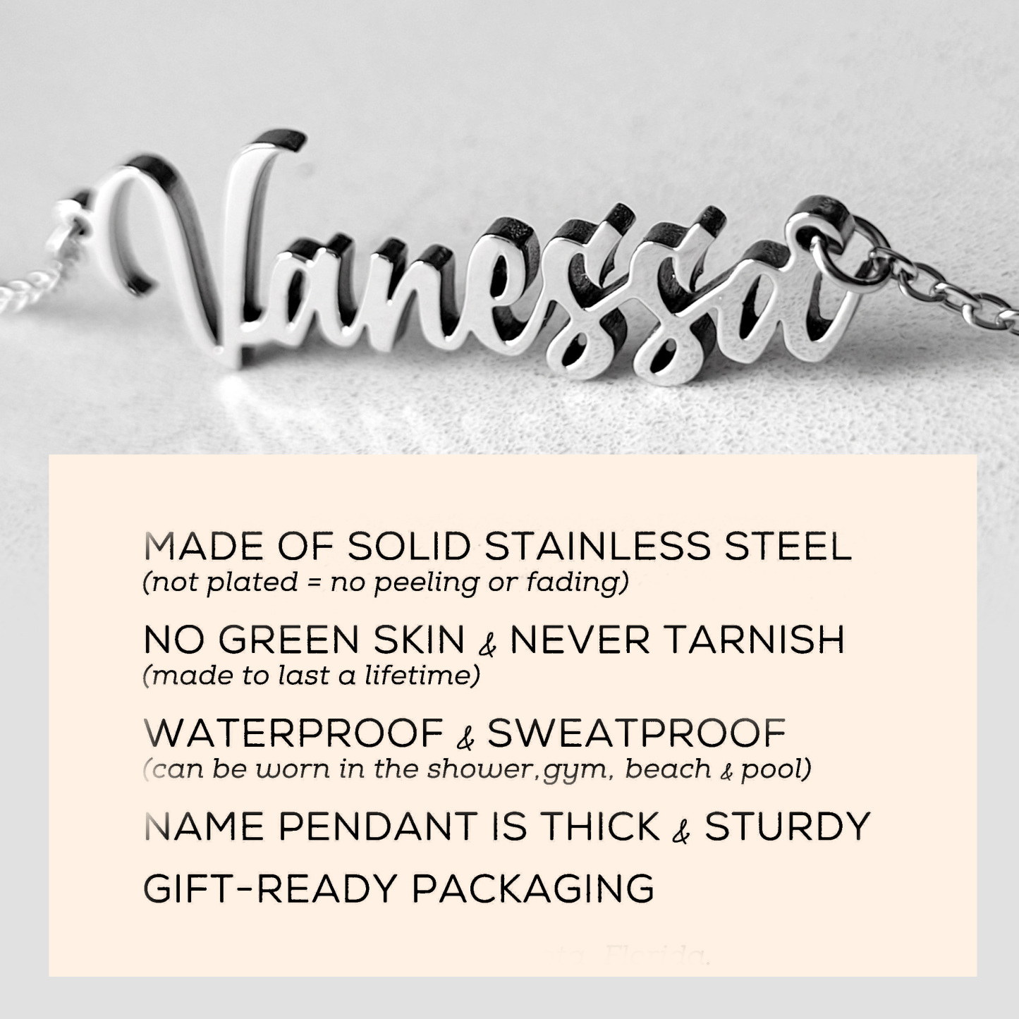 Personalized Name Necklace Custom Engraved Waterproof Tarnish-Resistant 3 Fonts 2 Finishes Perfect Gift for Her
