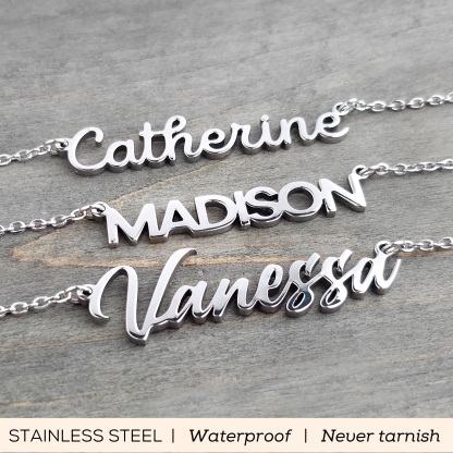 Personalized Name Necklace Custom Engraved Waterproof Tarnish-Resistant 3 Fonts 2 Finishes Perfect Gift for Her