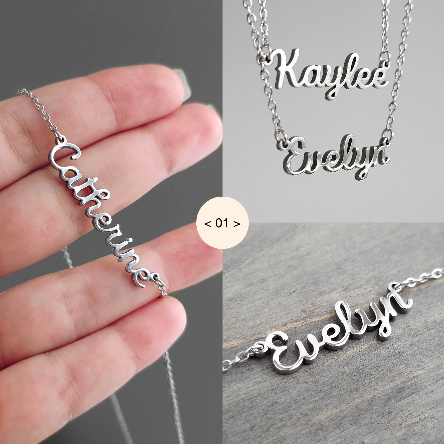 Personalized Name Necklace Custom Engraved Waterproof Tarnish-Resistant 3 Fonts 2 Finishes Perfect Gift for Her