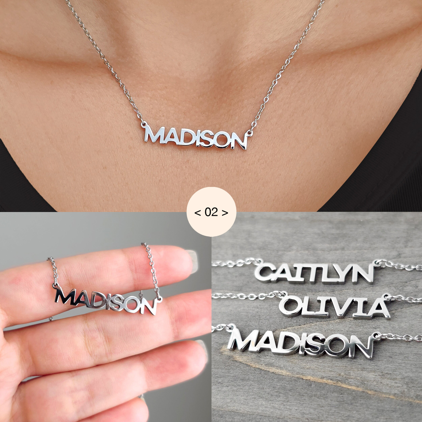 Personalized Name Necklace Custom Engraved Waterproof Tarnish-Resistant 3 Fonts 2 Finishes Perfect Gift for Her