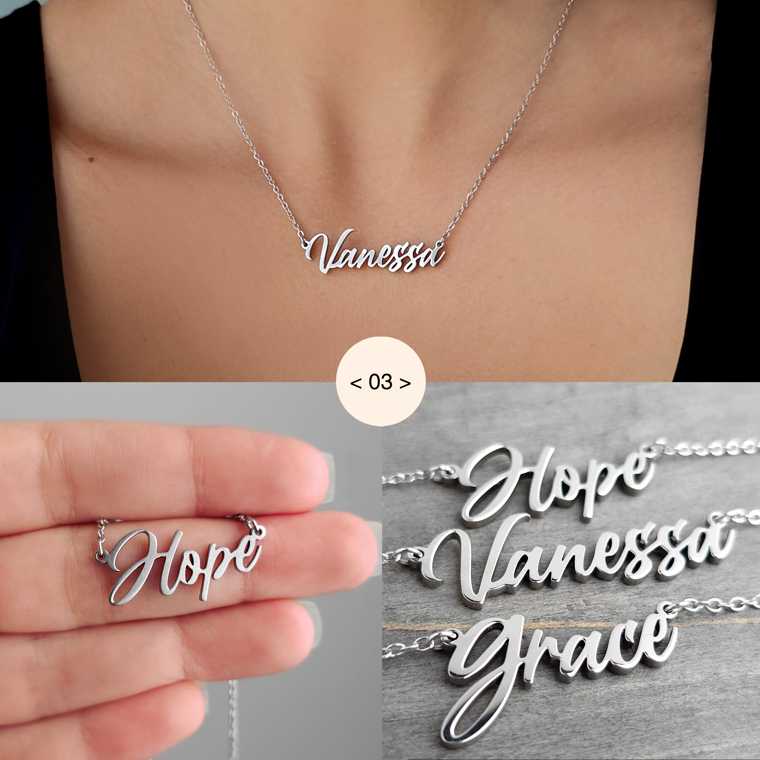 Personalized Name Necklace Custom Engraved Waterproof Tarnish-Resistant 3 Fonts 2 Finishes Perfect Gift for Her