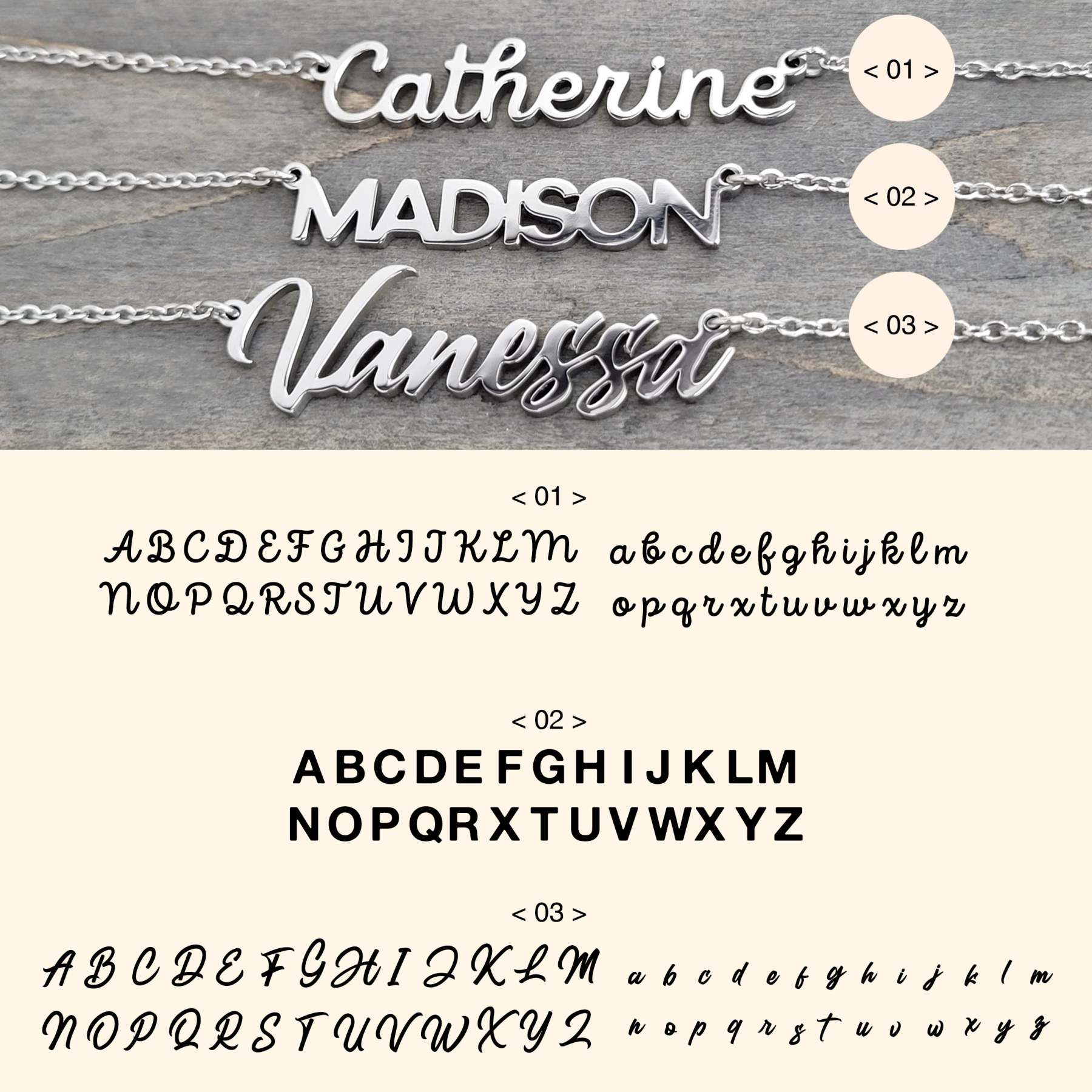 Personalized Name Necklace Custom Engraved Waterproof Tarnish-Resistant 3 Fonts 2 Finishes Perfect Gift for Her