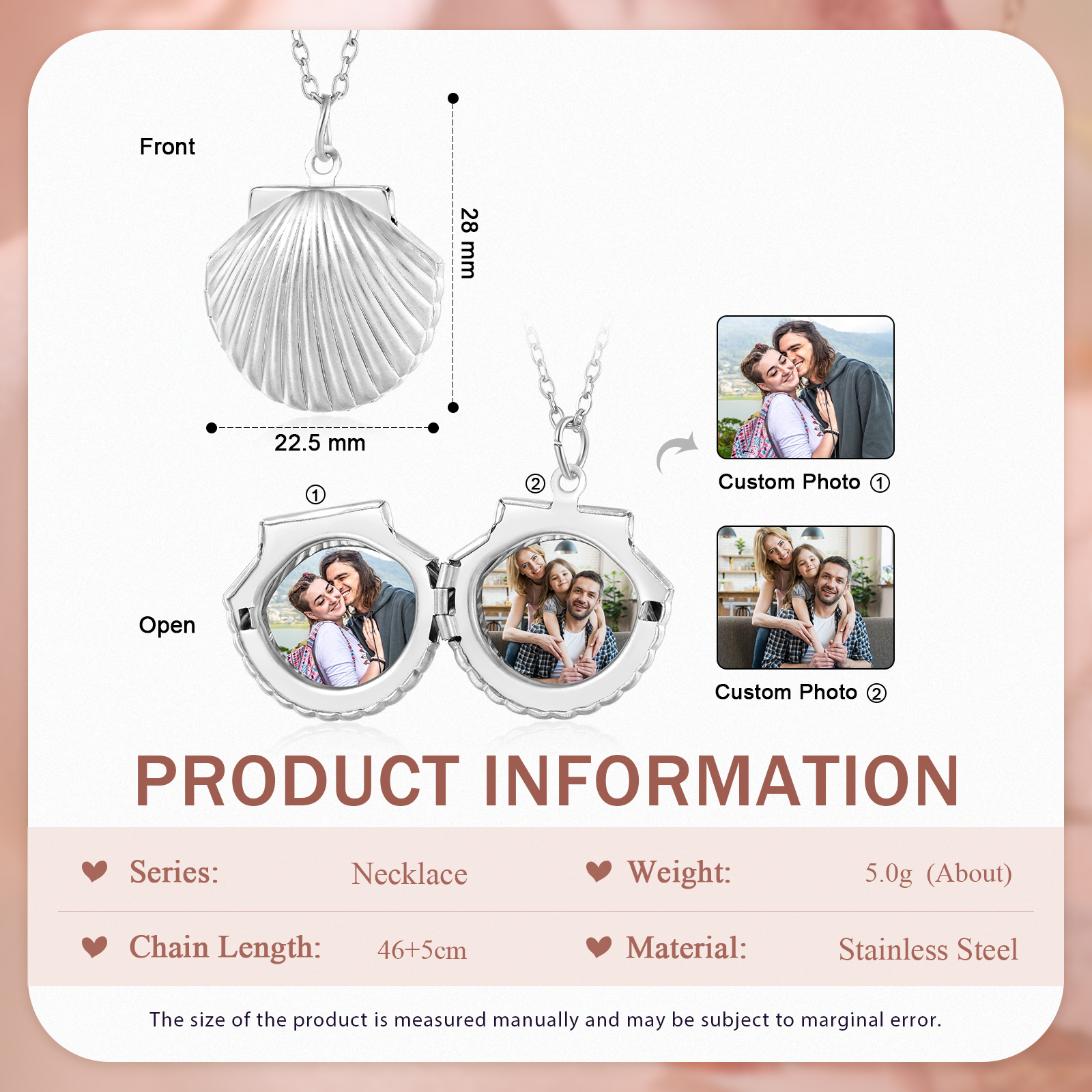 [Copy]Personalized Hidden Photo Locket Necklace Envelope Style Photo Necklace for Her