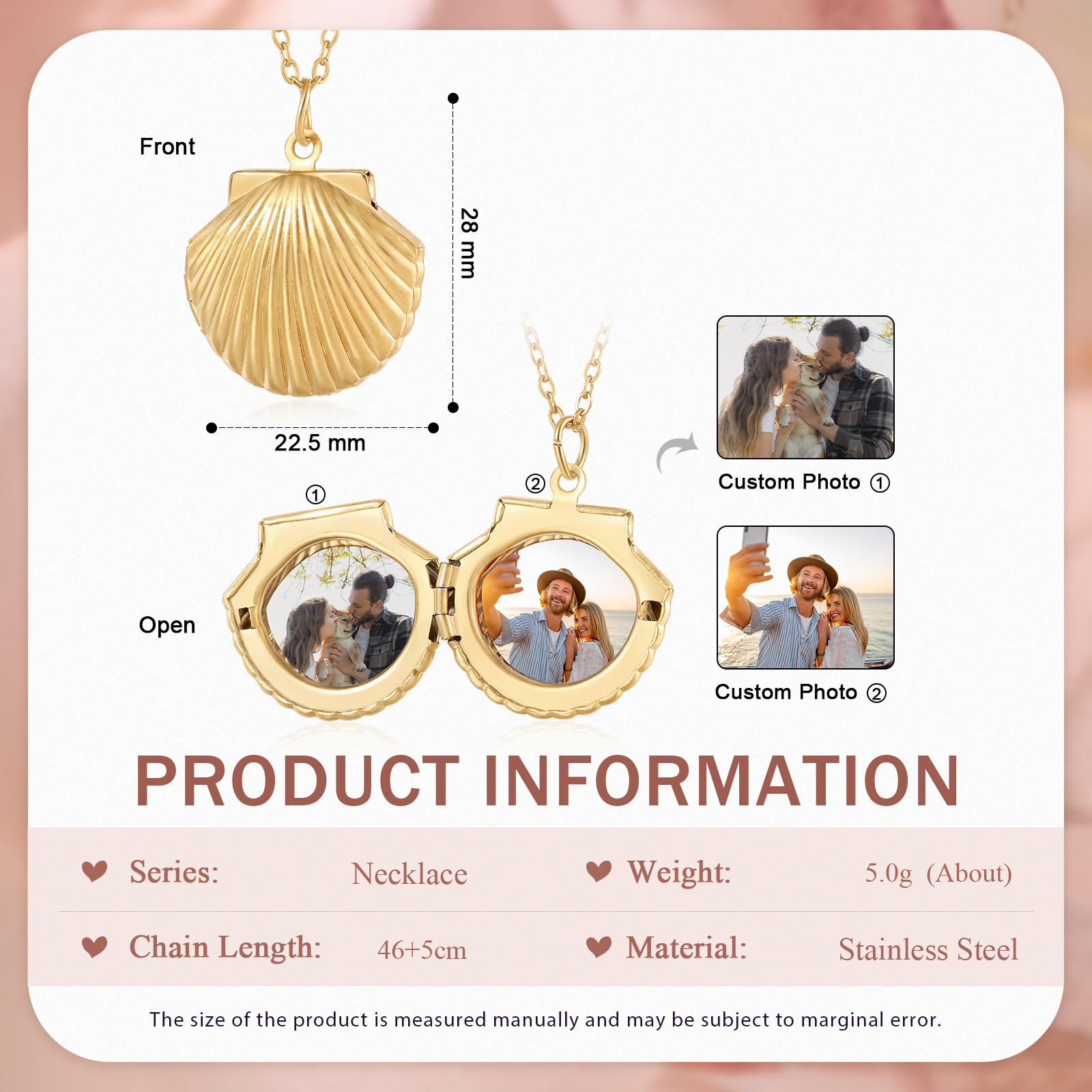 [Copy]Personalized Hidden Photo Locket Necklace Envelope Style Photo Necklace for Her