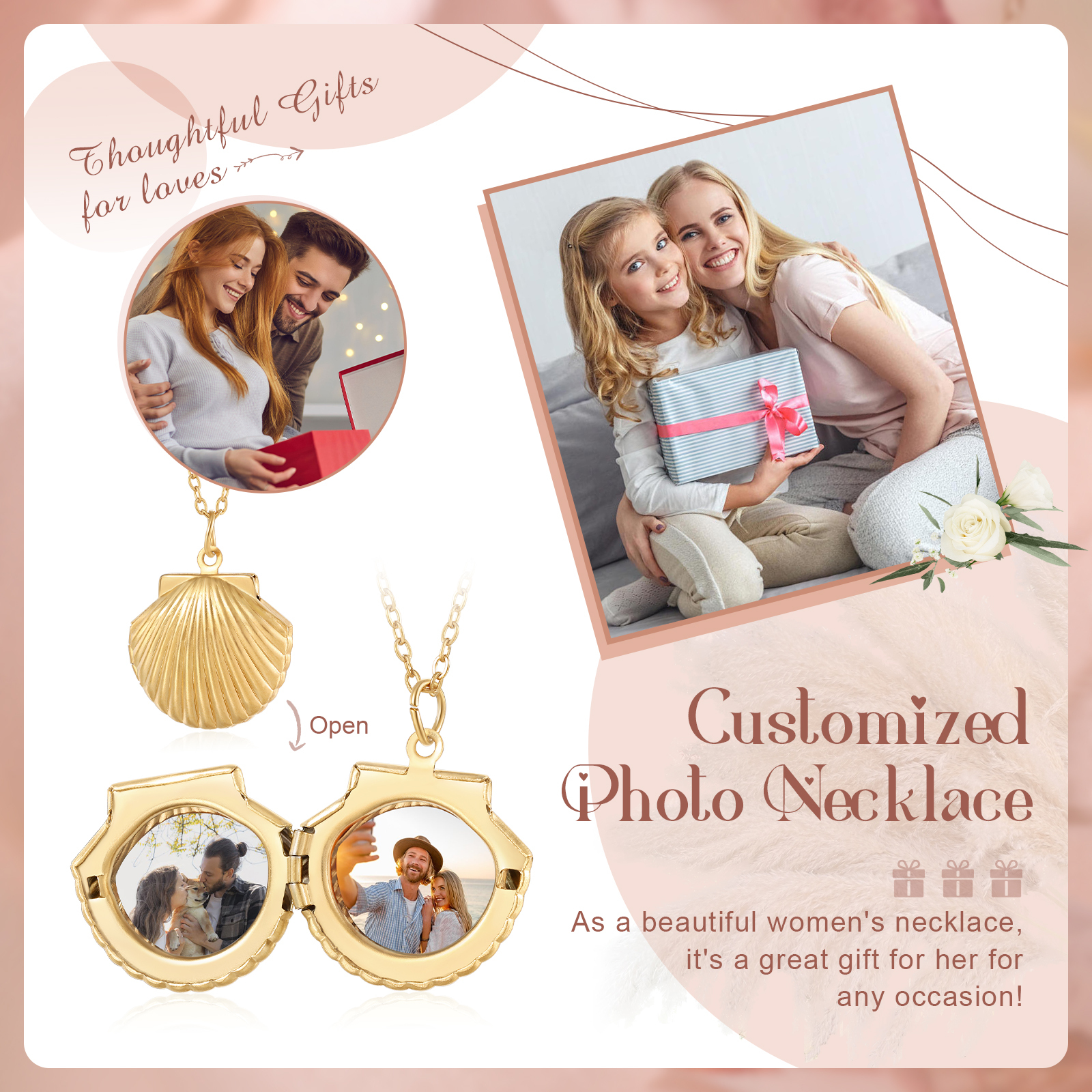 [Copy]Personalized Hidden Photo Locket Necklace Envelope Style Photo Necklace for Her