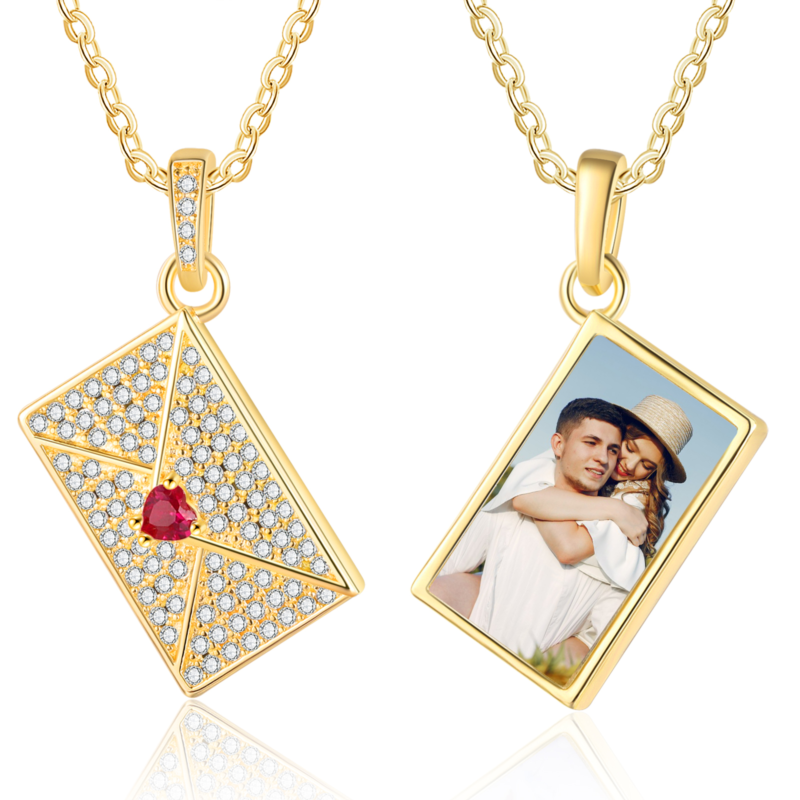 Personalised Necklace with Photo Envelope Pendant in Silver Gold Black or Rose Gold Gift for Her