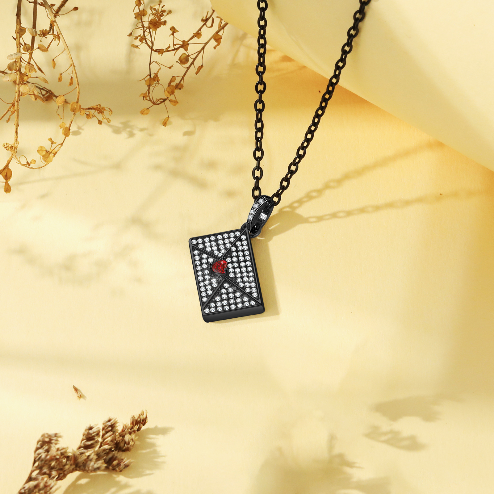 Personalised Necklace with Photo Envelope Pendant in Silver Gold Black or Rose Gold Gift for Her