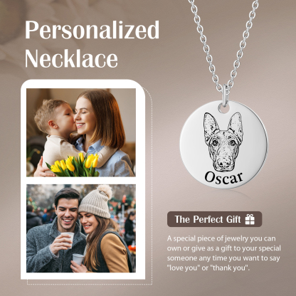 Personalized Pet Round Necklace Engraved Pets Face and Name Gift for Her