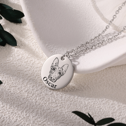 Personalized Pet Round Necklace Engraved Pets Face and Name Gift for Her