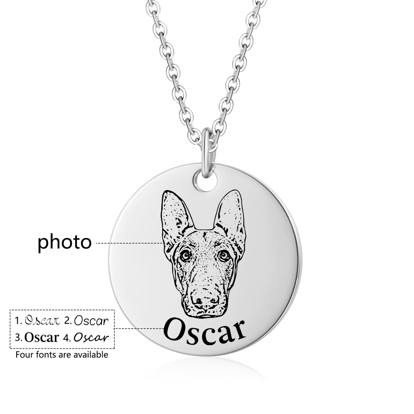 Personalized Pet Round Necklace Engraved Pets Face and Name Gift for Her