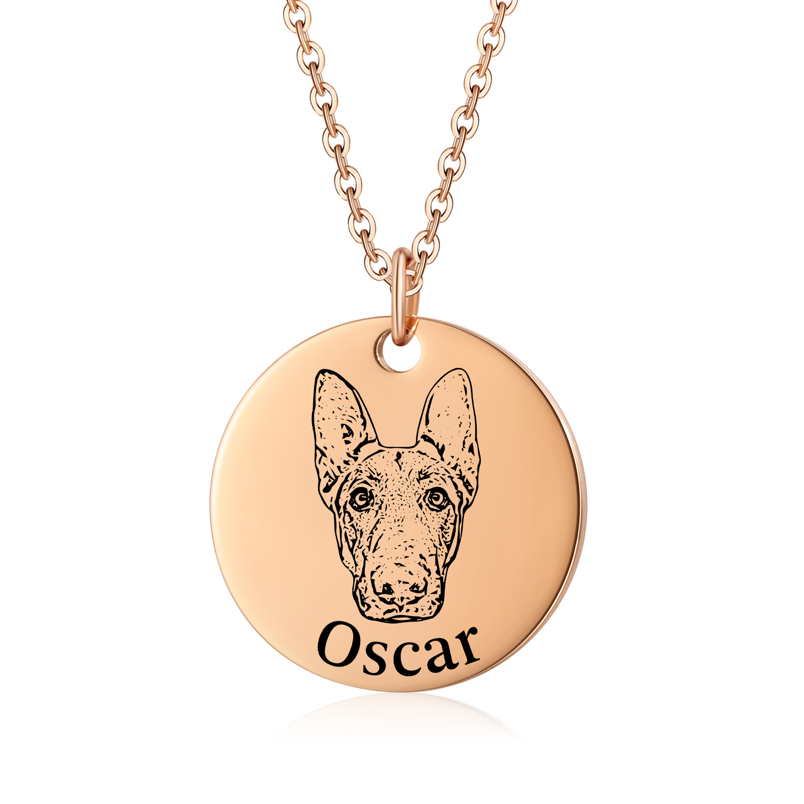 Personalized Pet Round Necklace Engraved Pets Face and Name Gift for Her