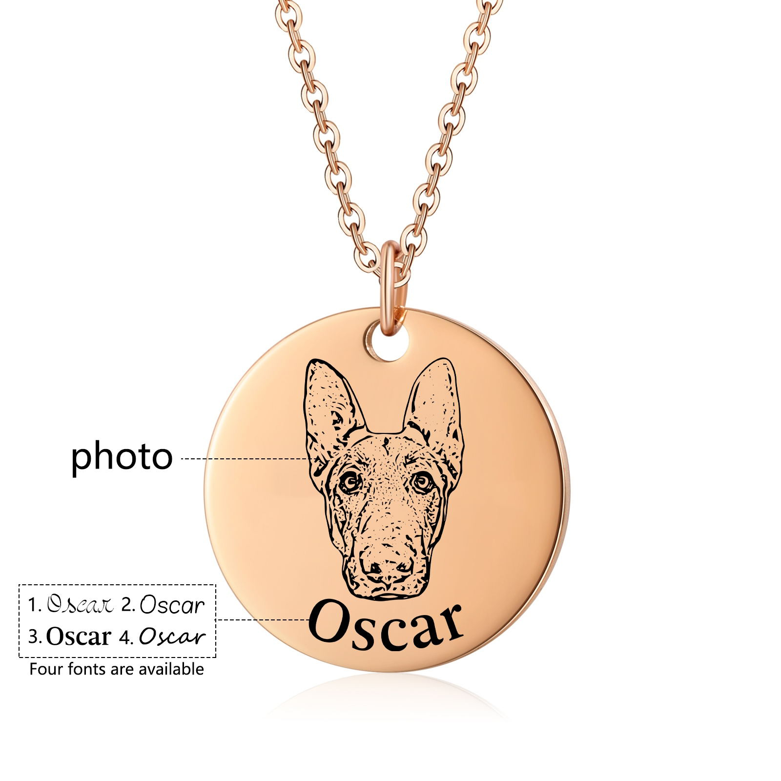 Personalized Pet Round Necklace Engraved Pets Face and Name Gift for Her