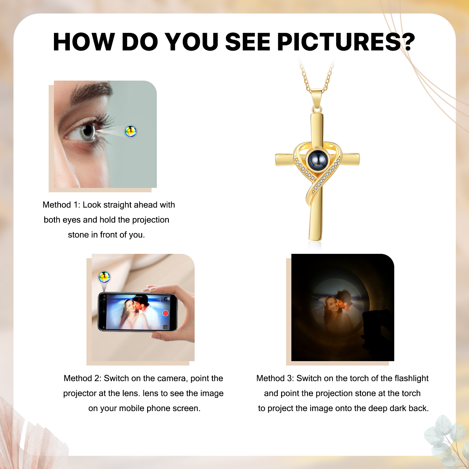 Personalized Cross Heart Projection Necklace Customized Photo Gift for Her