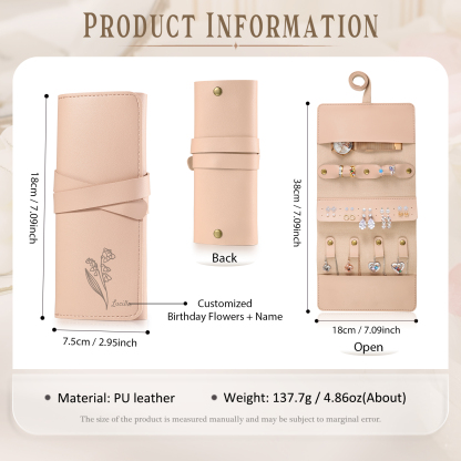 Personalised Jewellery Storage Roll Custom Birthday Flower Design Romantic Gift for Her | Lorajewel
