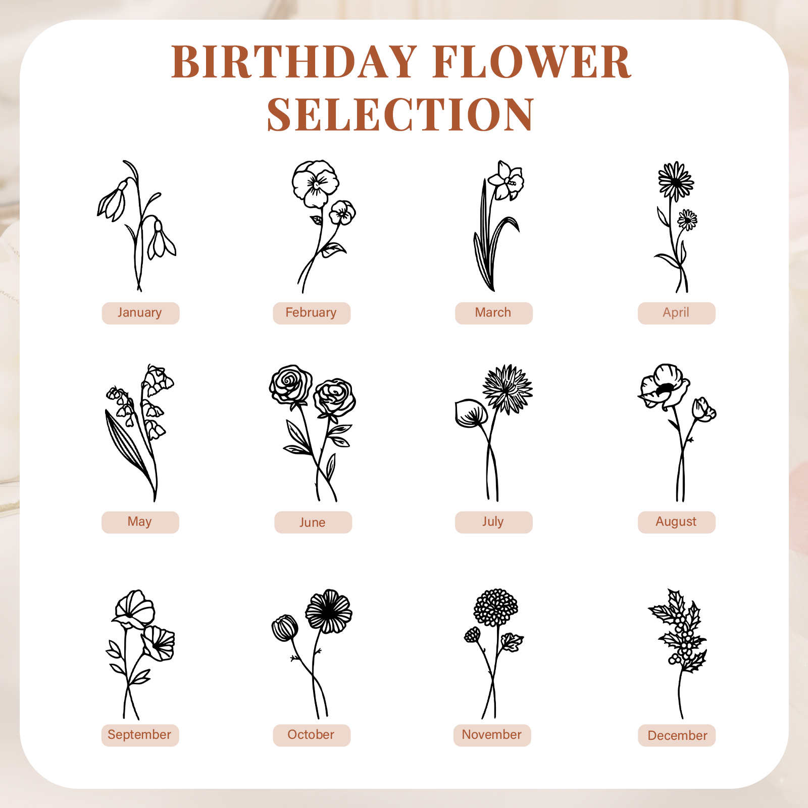 Personalised Jewellery Storage Roll Custom Birthday Flower Design Romantic Gift for Her | Lorajewel