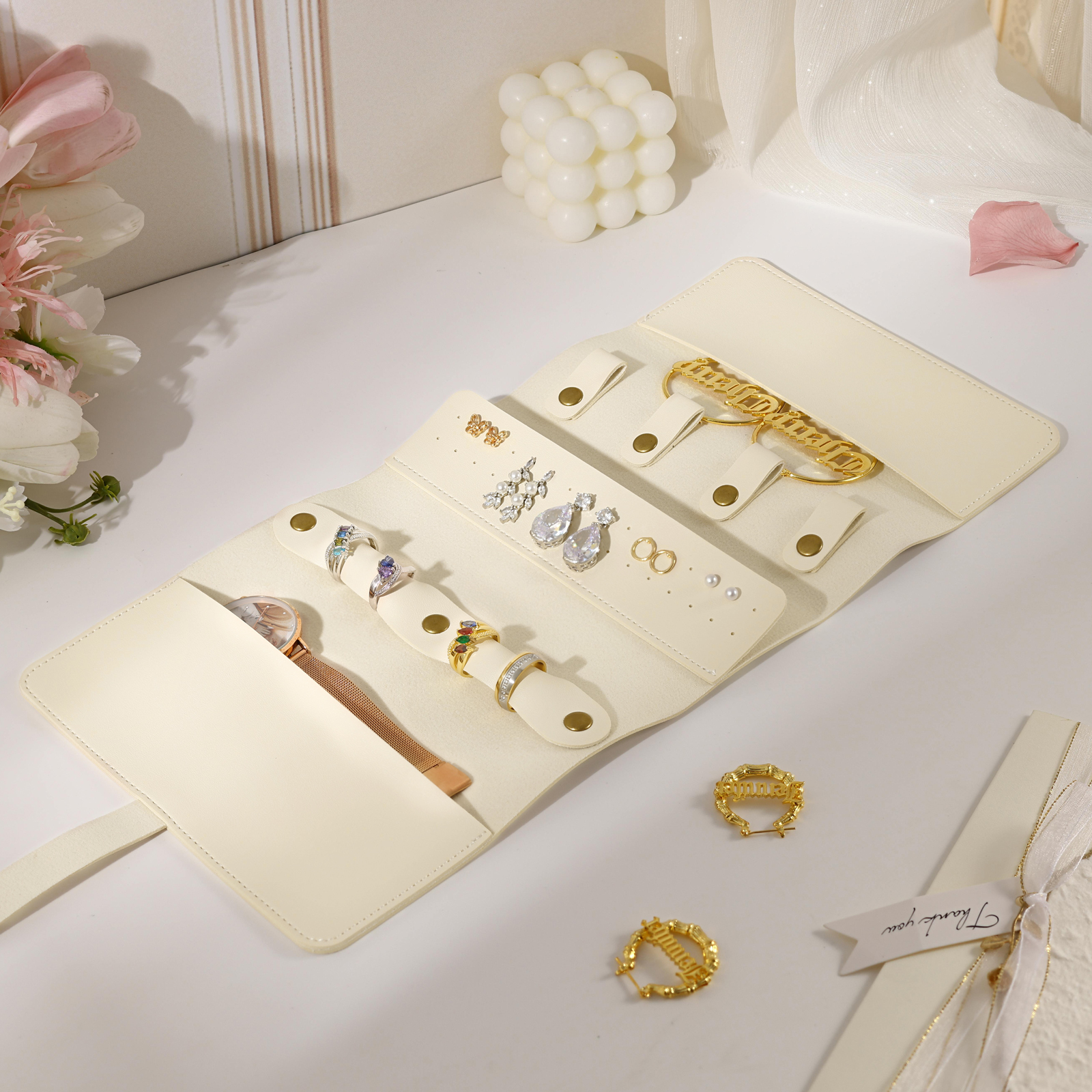 Personalised Jewellery Storage Roll Custom Birthday Flower Design Romantic Gift for Her | Lorajewel