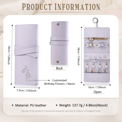 Personalised Jewellery Storage Roll Custom Birthday Flower Design Romantic Gift for Her | Lorajewel