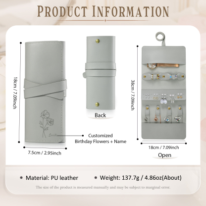 Personalised Jewellery Storage Roll Custom Birthday Flower Design Romantic Gift for Her | Lorajewel