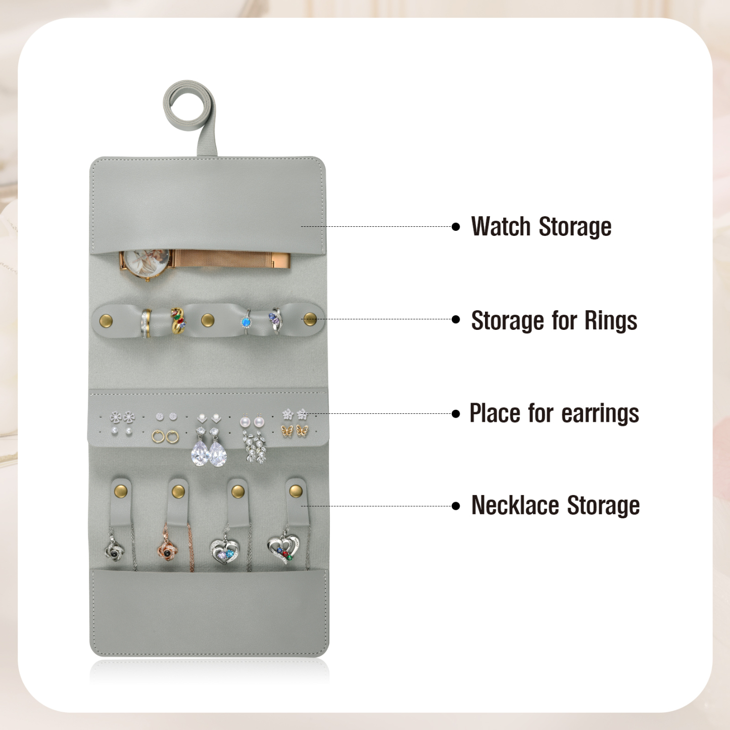 Personalised Jewellery Storage Roll Custom Birthday Flower Design Romantic Gift for Her | Lorajewel