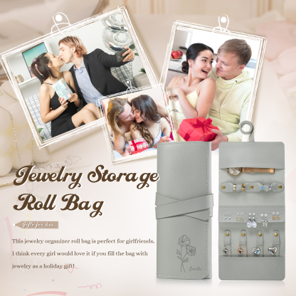 Personalised Jewellery Storage Roll Custom Birthday Flower Design Romantic Gift for Her | Lorajewel