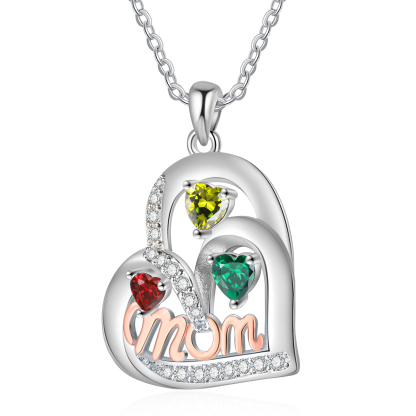 3 Names Custom Heart Pendant – Personalized Birthstone Necklace for Mom | Lorajewel
