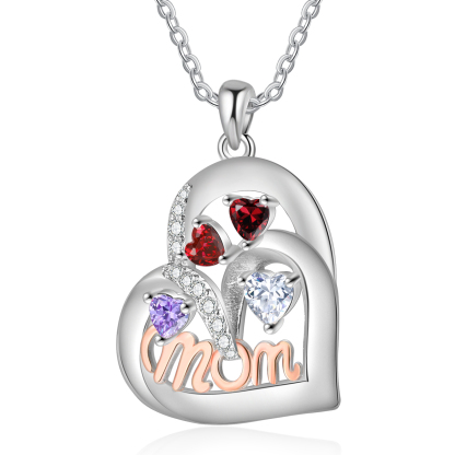 4 Names Custom Heart Pendant – Personalized Birthstone Necklace for Mom | Lorajewel