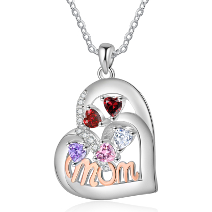 5 Names Custom Heart Pendant – Personalized Birthstone Necklace for Mom | Lorajewel