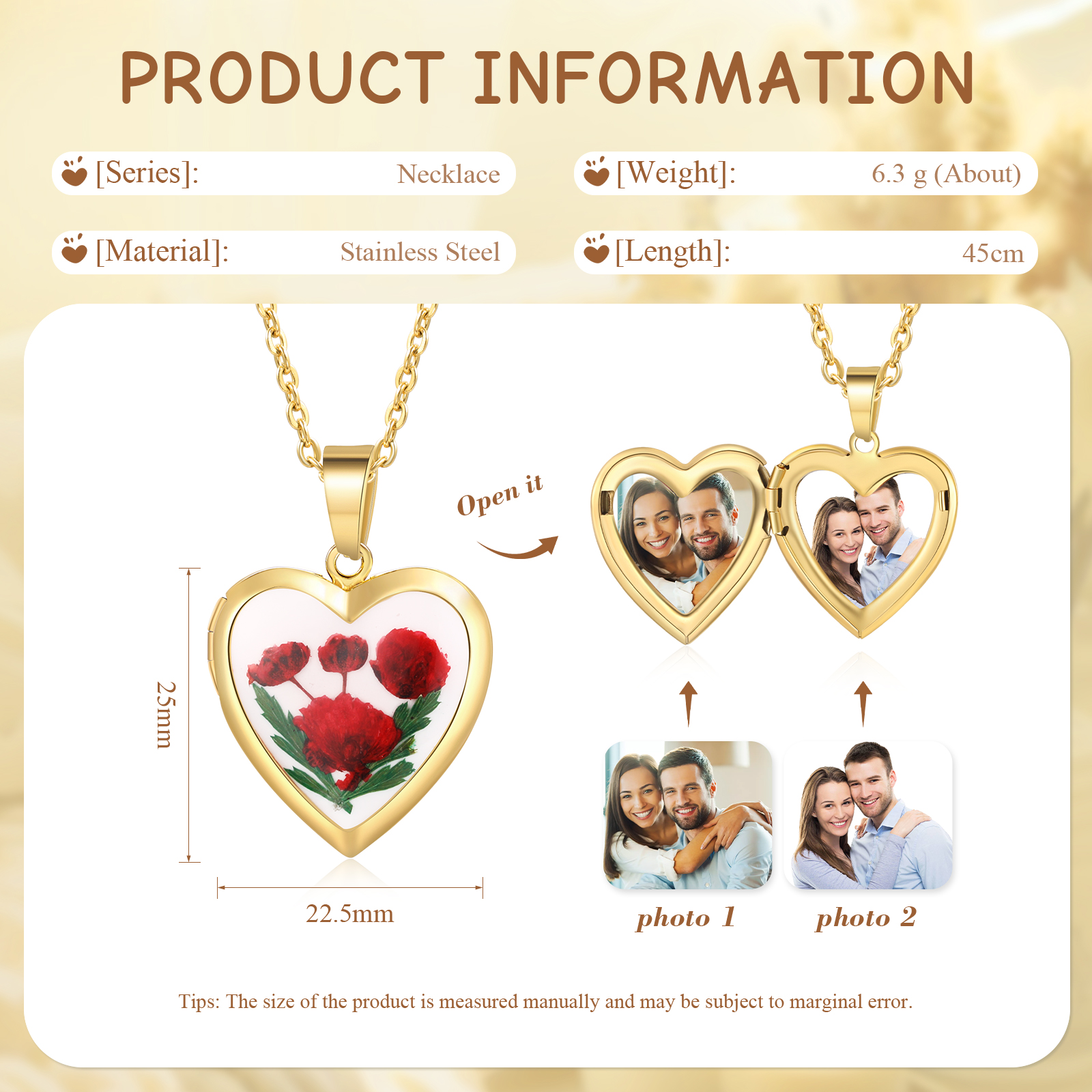 Personalised Heart Shaped Locket Necklace Custom 2 Photos with Birth Flowers Romantic Gift for Her | Lorajewel