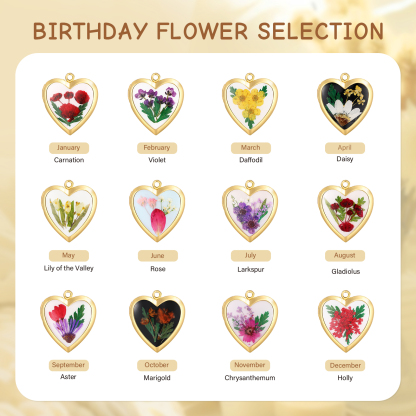 Personalised Heart Shaped Locket Necklace Custom 2 Photos with Birth Flowers Romantic Gift for Her | Lorajewel