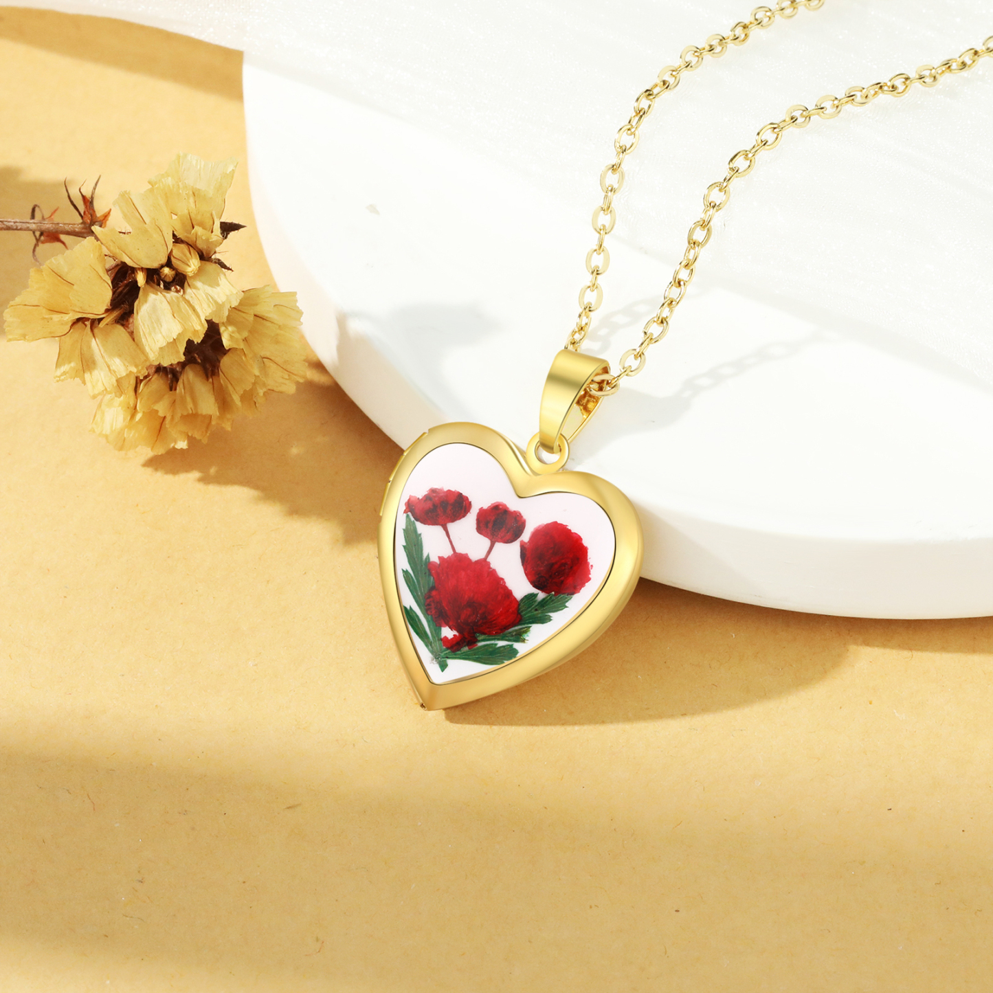Personalised Heart Shaped Locket Necklace Custom 2 Photos with Birth Flowers Romantic Gift for Her | Lorajewel