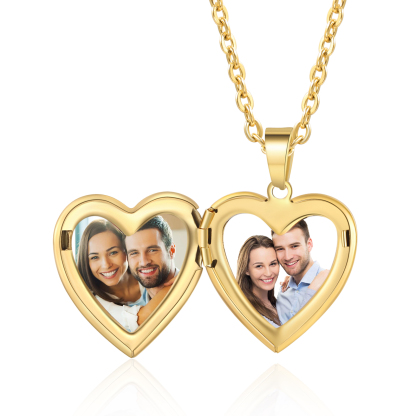 Personalised Heart Shaped Locket Necklace Custom 2 Photos with Birth Flowers Romantic Gift for Her | Lorajewel