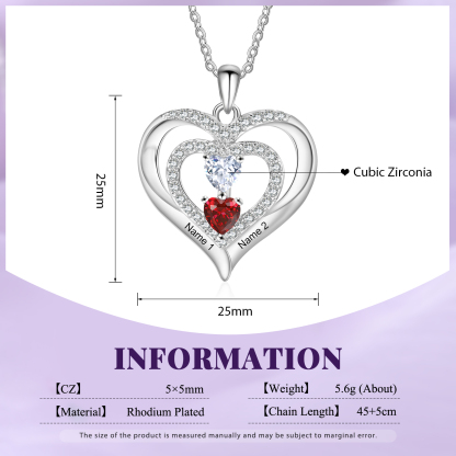 personalized Heart Birthstone Necklace – Custom 2 Names & 2 Birthstones Gift for Her | Jessemade