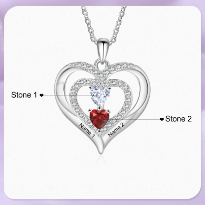 personalized Heart Birthstone Necklace – Custom 2 Names & 2 Birthstones Gift for Her | Jessemade