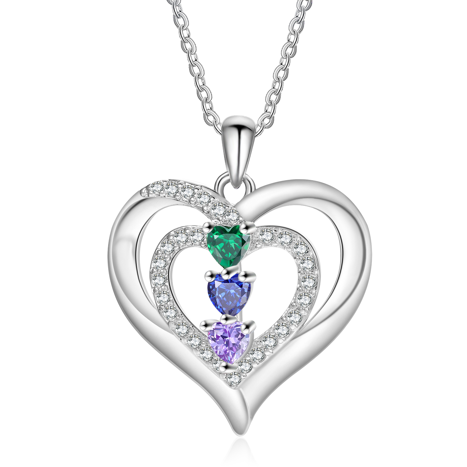 personalized Heart Birthstone Necklace – Custom 3 Names & 3 Birthstones Gift for Her | Jessemade