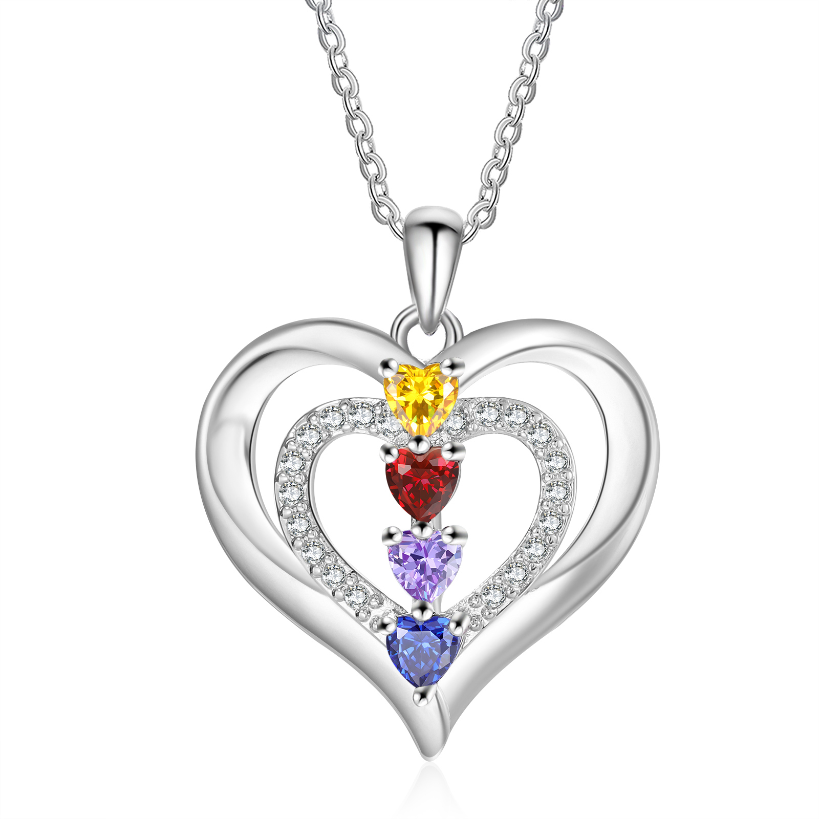 personalized Heart Birthstone Necklace – Custom 4 Names & 4 Birthstones Gift for Her | Jessemade
