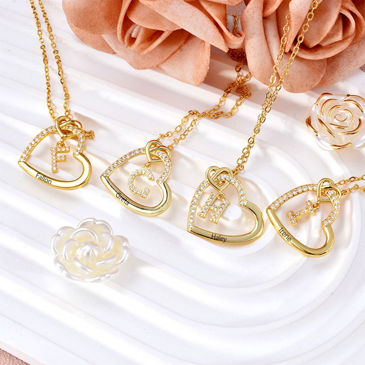 Personalized Letter Necklace 2 Hearts Custom Name & Letter Pendant Gift for Her | Lorajewel