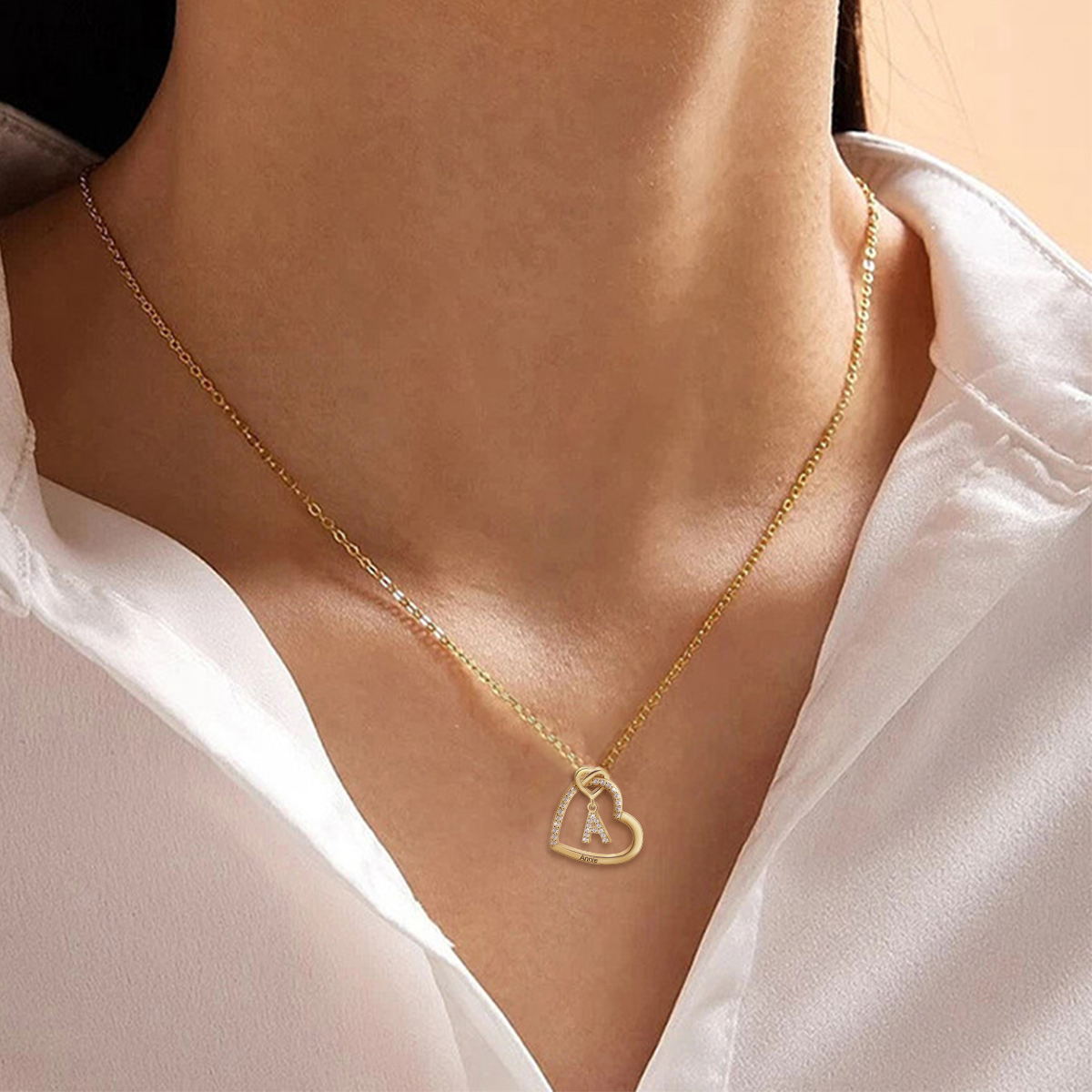 Personalized Letter Necklace 2 Hearts Custom Name & Letter Pendant Gift for Her | Lorajewel