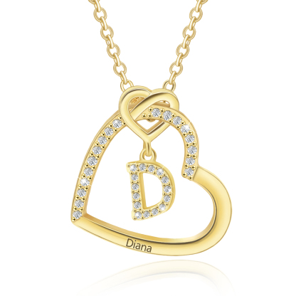 Personalized Letter Necklace 2 Hearts Custom Name & Letter Pendant Gift for Her | Lorajewel