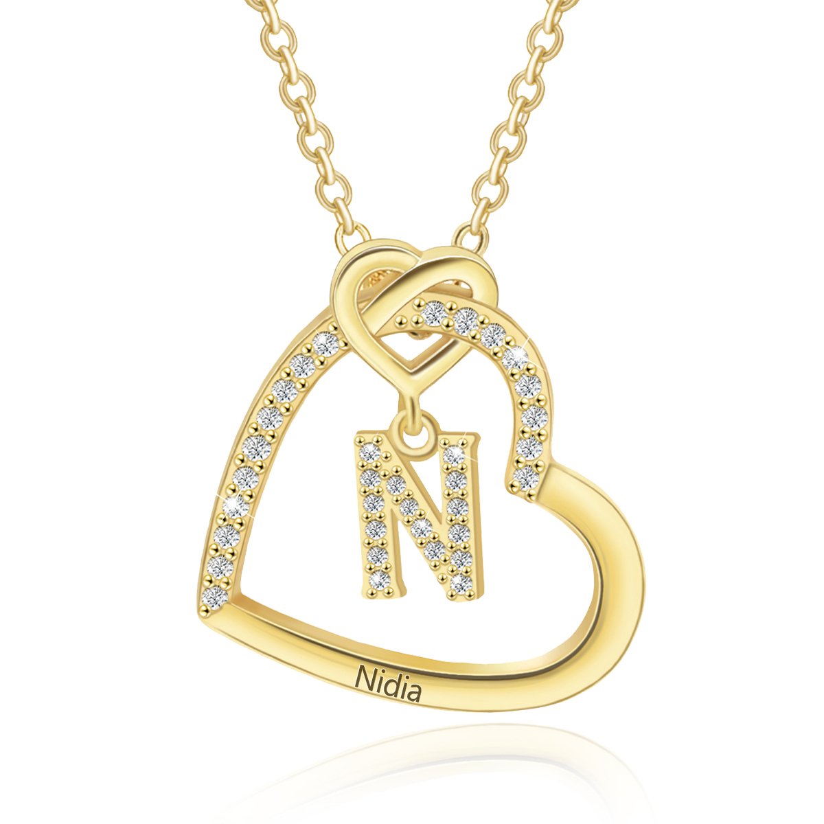 Personalized Letter Necklace 2 Hearts Custom Name & Letter Pendant Gift for Her | Lorajewel