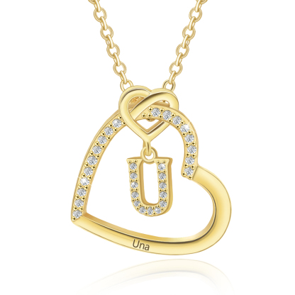 Personalized Letter Necklace 2 Hearts Custom Name & Letter Pendant Gift for Her | Lorajewel