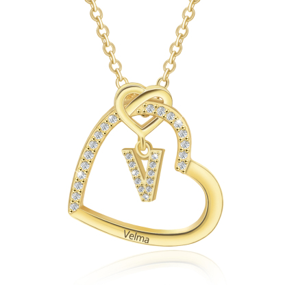 Personalized Letter Necklace 2 Hearts Custom Name & Letter Pendant Gift for Her | Lorajewel