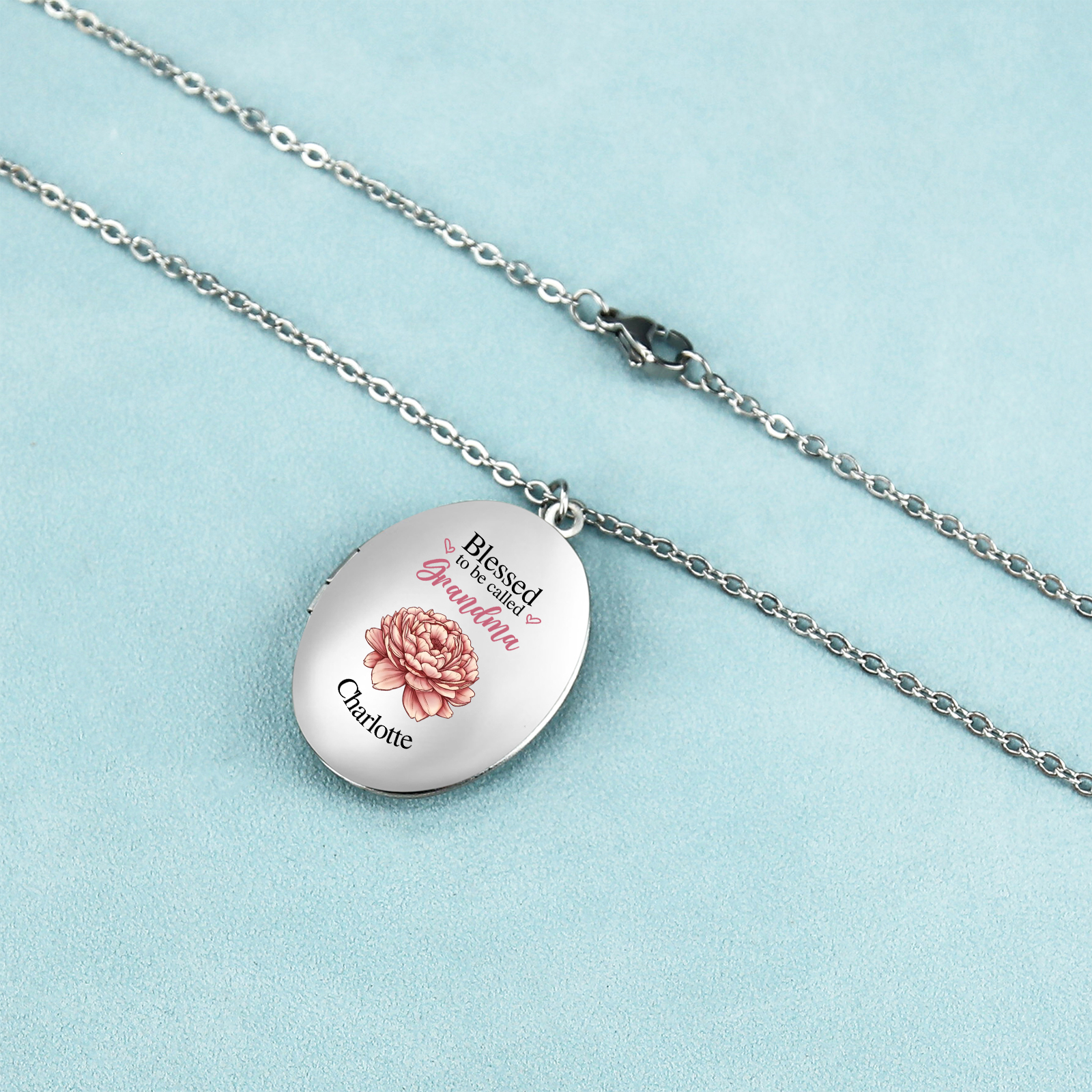 Personalised Birth Flower Locket Necklace, Custom 1 Photo  & 1 Name Pendant Gift for Grandma | Jessemade