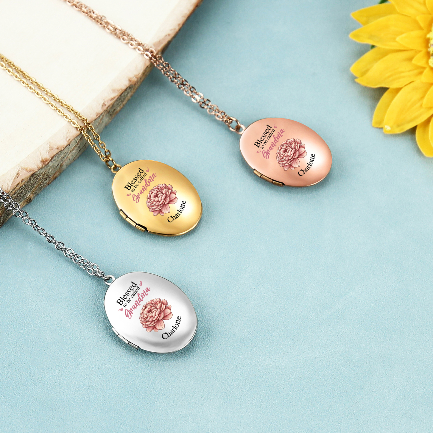 Personalised Birth Flower Locket Necklace, Custom 1 Photo  & 1 Name Pendant Gift for Grandma | Jessemade