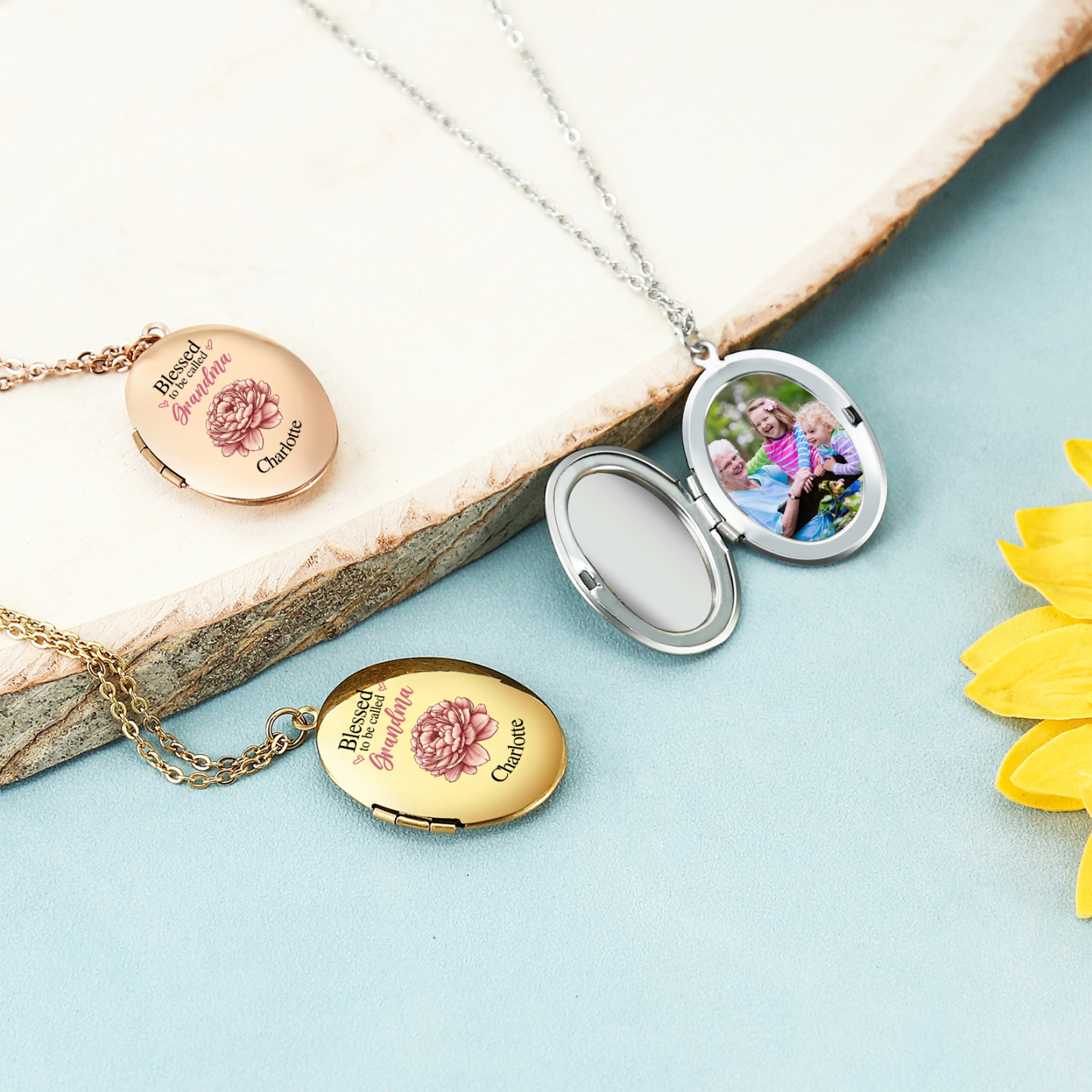 Personalised Birth Flower Locket Necklace, Custom 1 Photo  & 1 Name Pendant Gift for Grandma | Jessemade