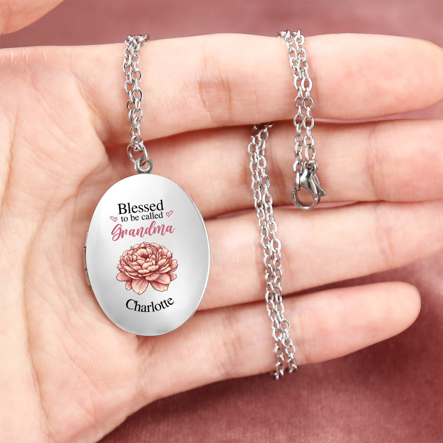 Personalised Birth Flower Locket Necklace, Custom 1 Photo  & 1 Name Pendant Gift for Grandma | Jessemade