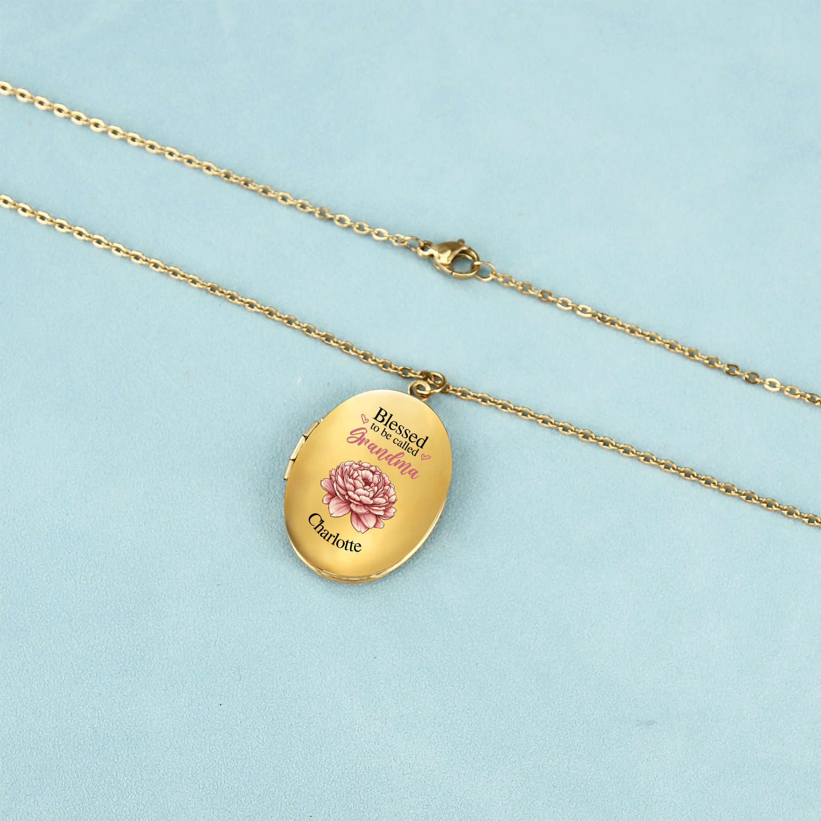 Personalised Birth Flower Locket Necklace, Custom 1 Photo  & 1 Name Pendant Gift for Grandma | Jessemade