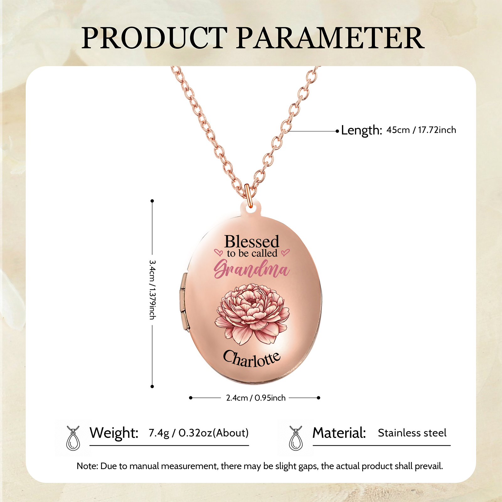Personalised Birth Flower Locket Necklace, Custom 1 Photo  & 1 Name Pendant Gift for Grandma | Jessemade