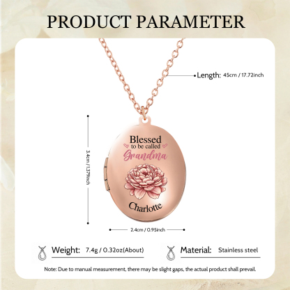 Personalised Birth Flower Locket Necklace, Custom 1 Photo  & 1 Name Pendant Gift for Grandma | Jessemade